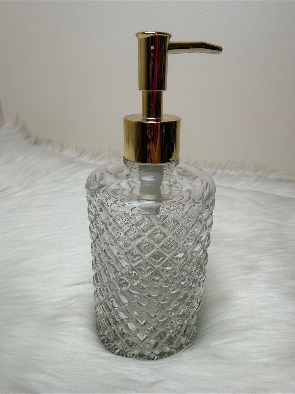 Diamond Cut Glass Soap Lotion Dispenser with Gold Pump